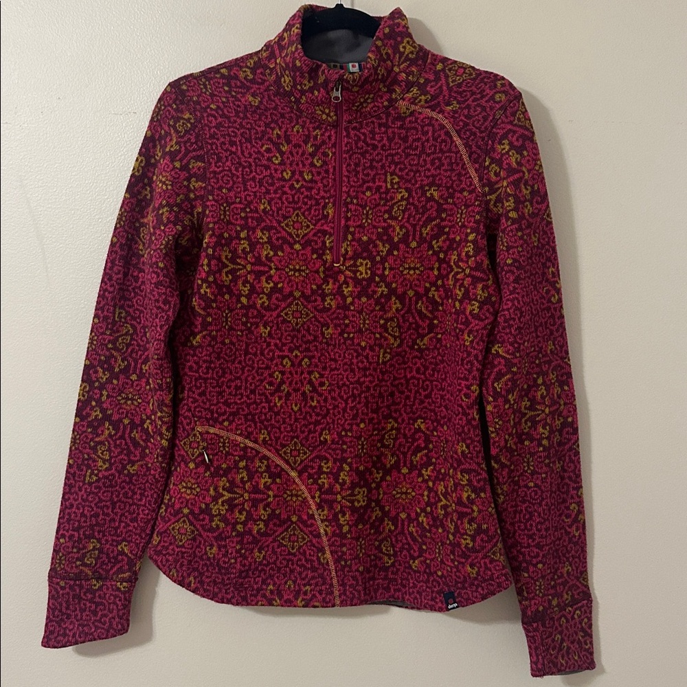 Womens Half-Zip Floral Pattern Fleece Pullover - Pink